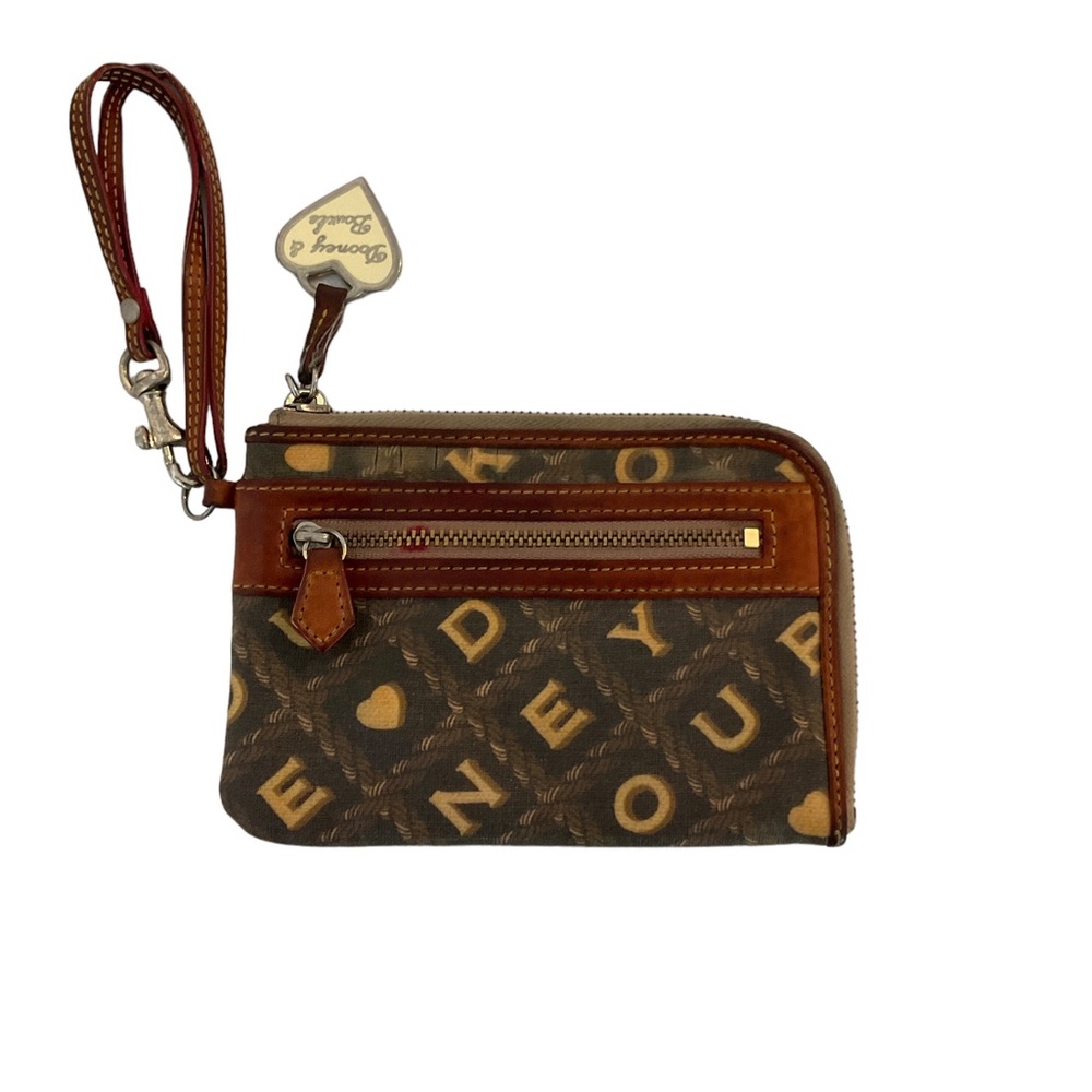 Brown Patterned Wristlet Wallet with Zip Pocket